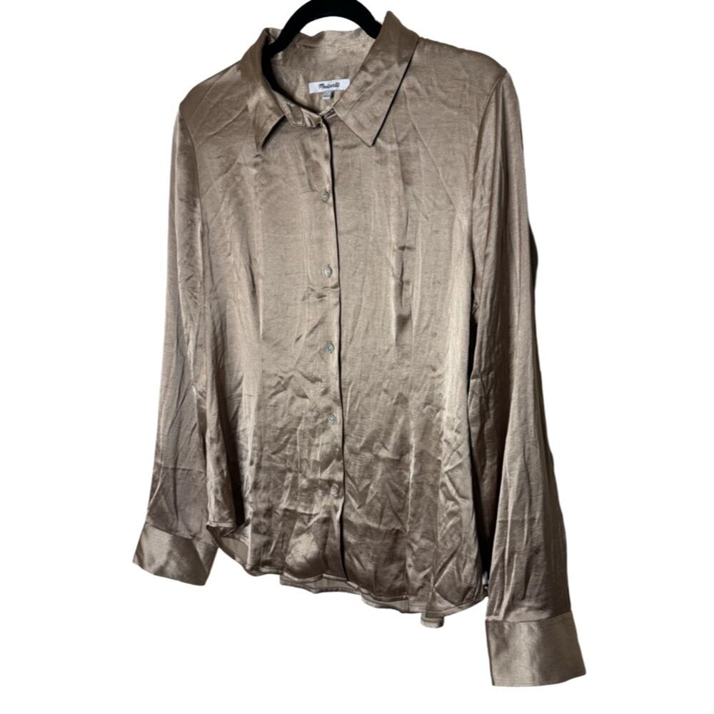 Madewell Enzo Darted Button Up Trendy Chic Satin Shirt US Women's Size 12 NWT - Picture 3 of 6